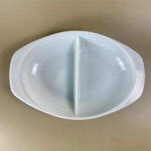 Vintage Pyrex 1053 Divided Dish 1.5 Qt | White Opal Glass | USA Made Ovenware
